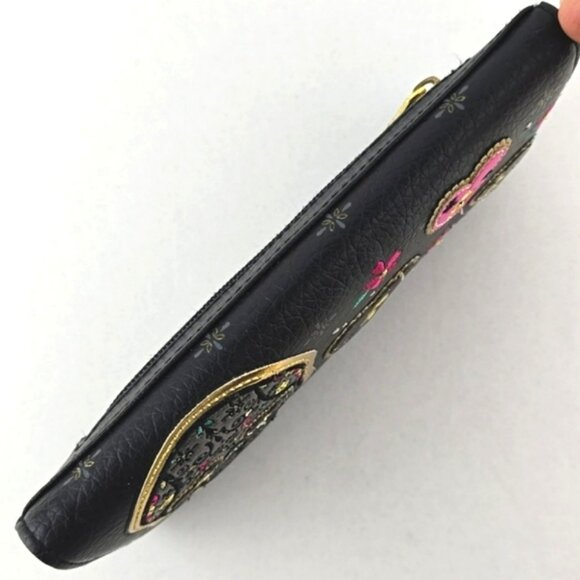 Loungefly Sugar Skull Day of the Dead Trifold Faux Leather Wallet Gold Interior - Picture 13 of 16